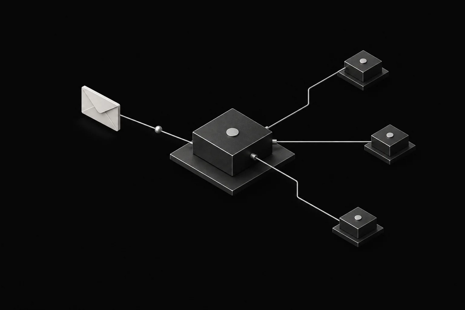 An incoming envelope routing an event from a hub to three receivers