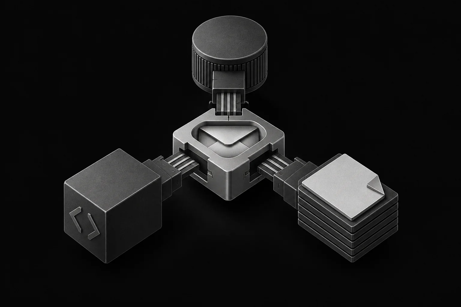 Three different connector modules fitting into one shared interface