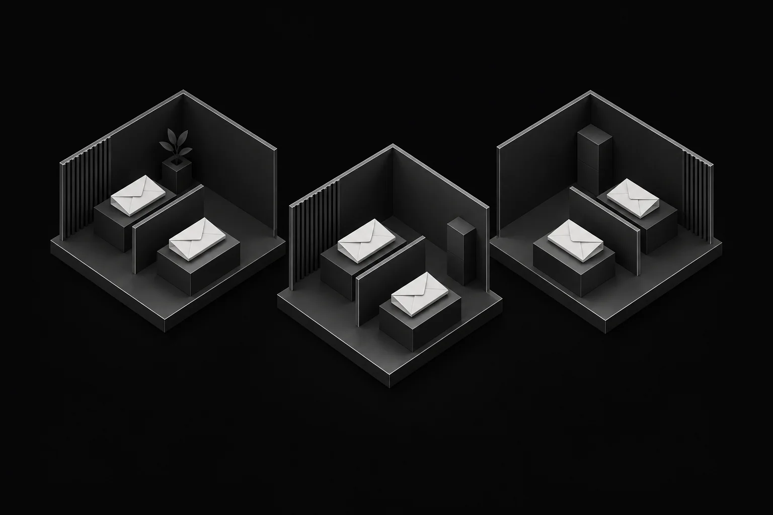 Three separate compartments, each containing its own envelopes